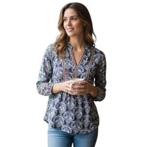 LOFT BLUE V-NECK TOP SZ.XS EUC.